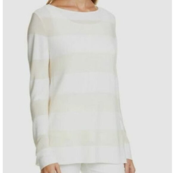 Lafayette 148 Striped Matte Crepe Bateau-Neck Lightweight Relaxed Sweate… - Picture 9 of 9